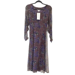 New Aura Fairy Grunge Maxi Dress S Dark Floral Paisley Sheer Sleeve Whimsigoth